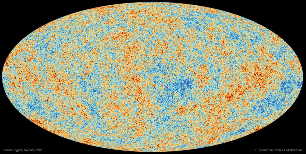 The cosmic microwave background radiation (CMB) as imaged by the Planck satellite