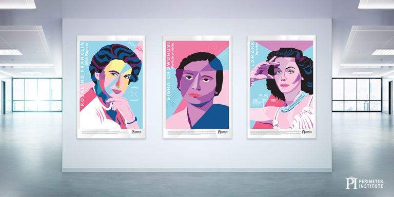 A picture of three posters featuring famous women in science