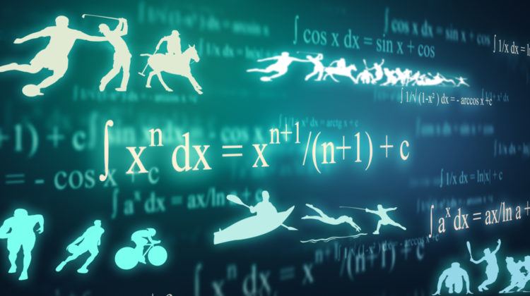 Silhouettes of people playing sports on an equations background