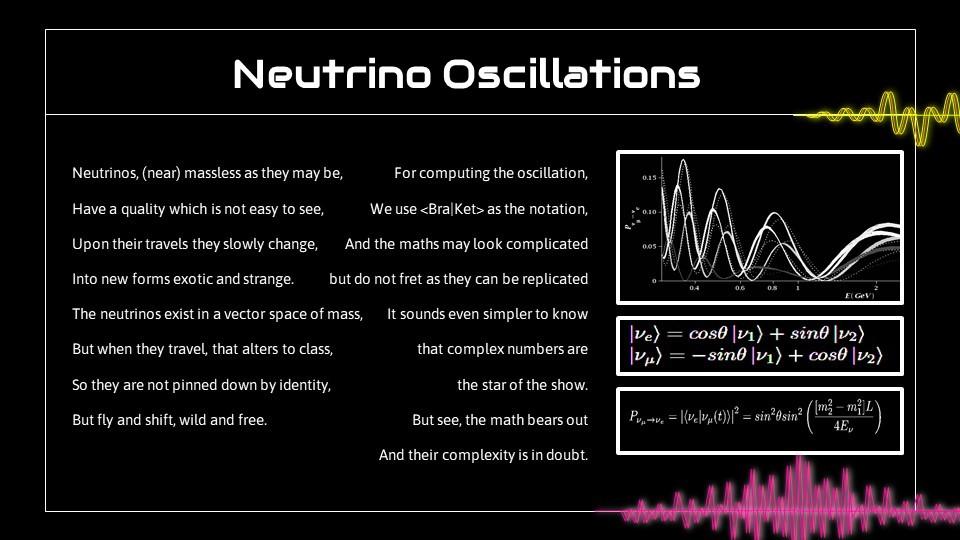 Graphic with a poem about neutrino experimentation and some graphs