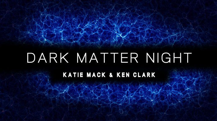 Blue electric abstract background with words Dark Matter Night overlaid