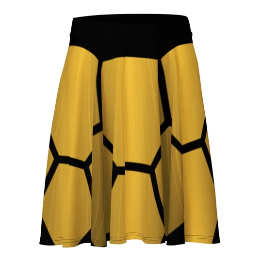 A black skirt with a gold hexagon pattern